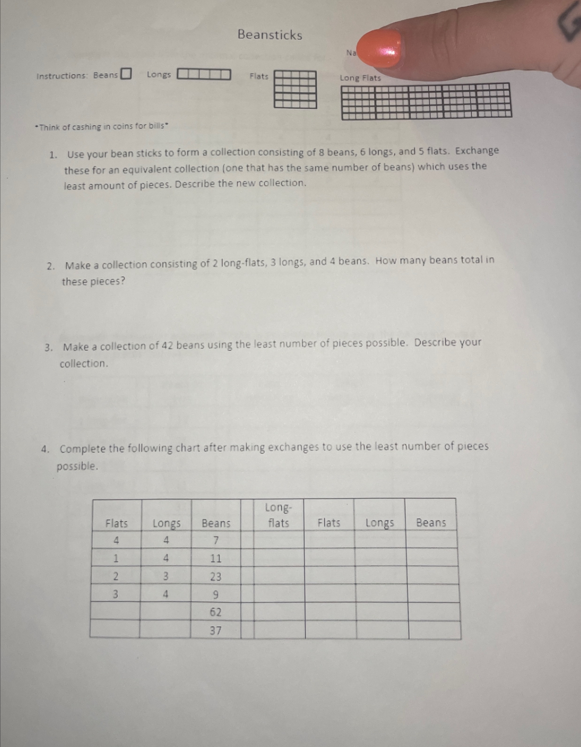 BeansticksInstructions: Beans = 1Longs = 5 | Chegg.com
