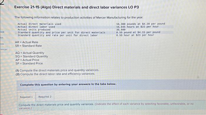 Solved SQ= Standard Quantity AP= Actual Price SP= Standard | Chegg.com