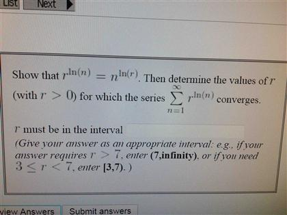 Solved Show That R Ln N N Ln R Then Determine The Chegg Com