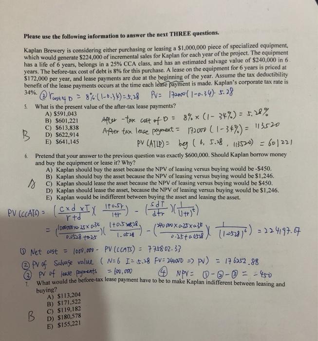 Solved 6 Please use the following information to answer the | Chegg.com