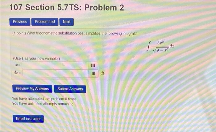 Solved 107 Section 5.7TS: Problem 1 Provious Problem List | Chegg.com