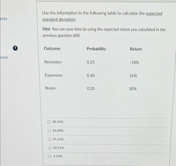 Solved Use the information in the following table to | Chegg.com