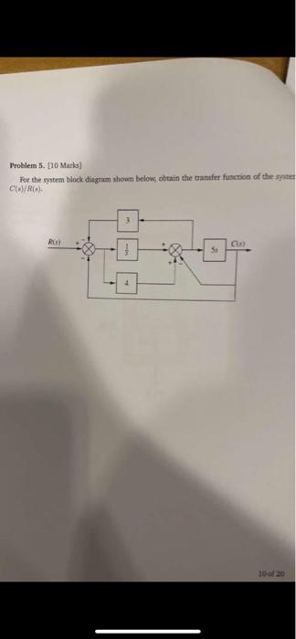 Solved Problem 5. [10 Marks] For the system block diagram | Chegg.com
