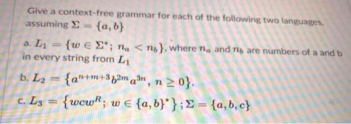 Solved Give a context-free grammar for each of the following | Chegg.com