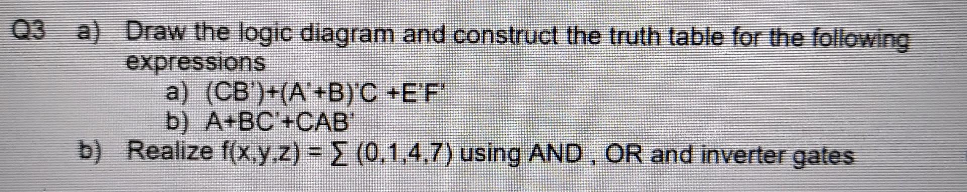 Solved Q3 a) Draw the logic diagram and construct the truth | Chegg.com