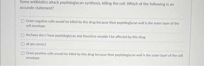 Solved Some antibiotics attack peptidoglycan synthesis, | Chegg.com