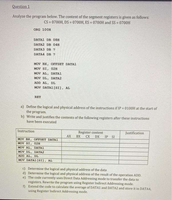 Solved Question 1 Analyze the program below. The content of | Chegg.com