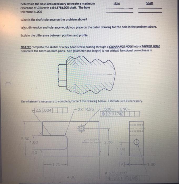 Solved Hole Shaft Determine the hole sizes necessary to | Chegg.com