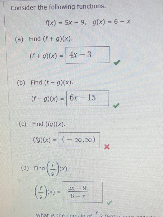 Solved Consider the following functions. f(x) = 5x – 9, g(x) | Chegg.com