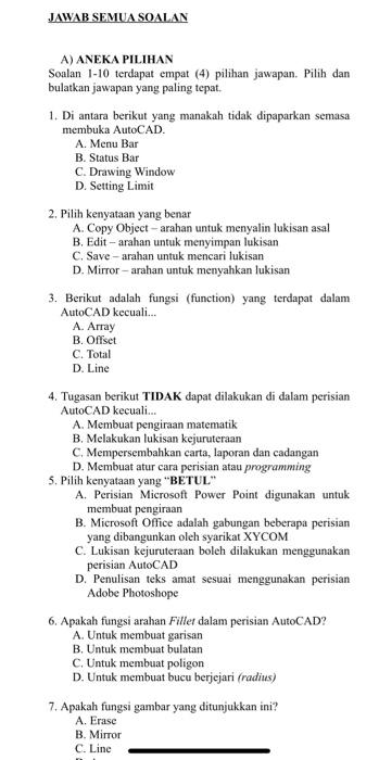 Solved Jawab Semua Soalan A Aneka Pilihan Soalan 1 10 Chegg Com