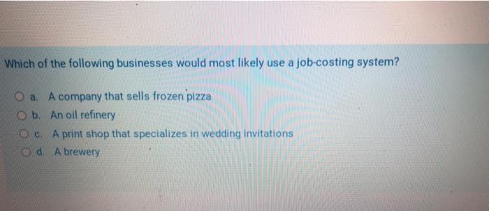 Solved Which Of The Following Businesses Would Most Likely | Chegg.com