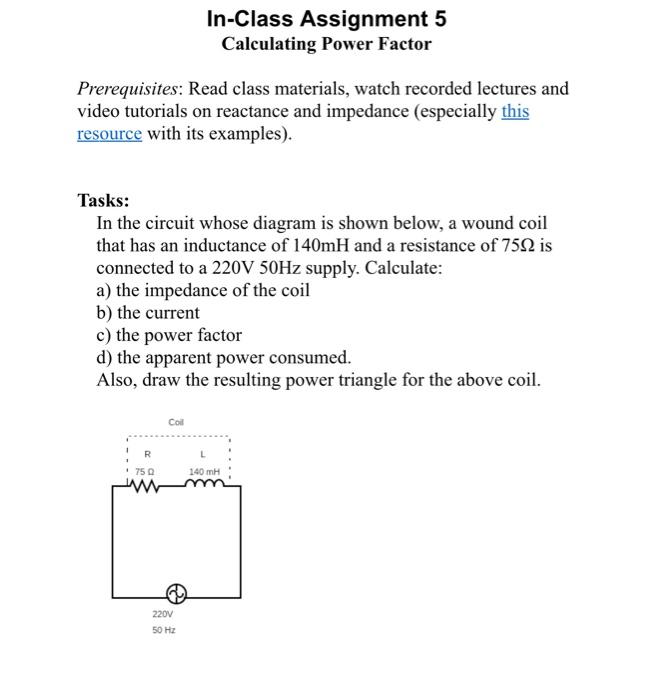 Solved In-Class Assignment 5 Calculating Power Factor | Chegg.com