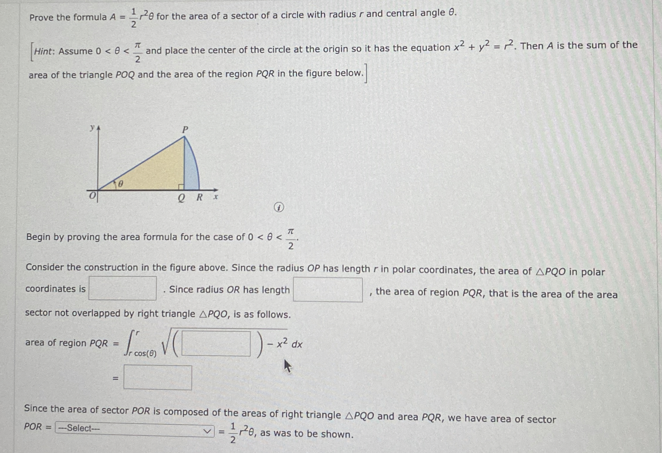 Solved Prove the formula A=12r2θ ﻿for the area of a sector | Chegg.com