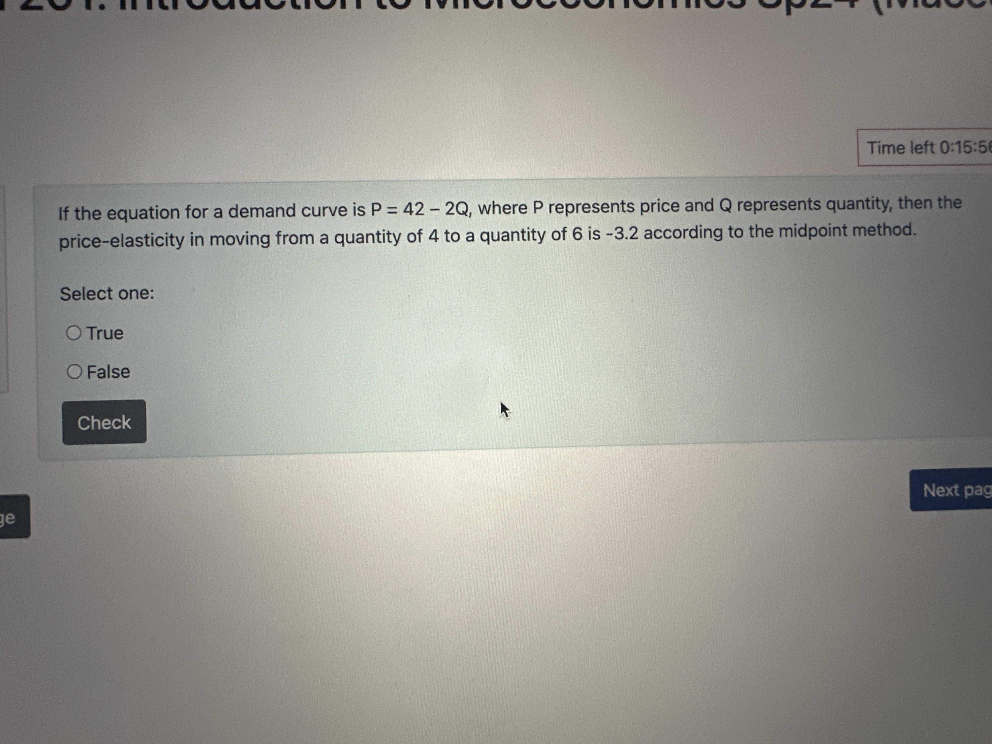 Solved Time left 0:15:5If the equation for a demand curve is | Chegg.com