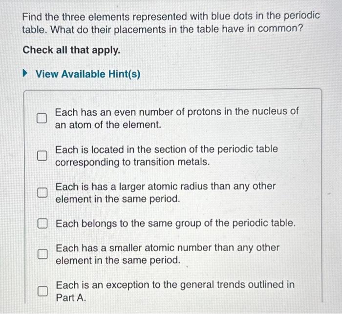 Solved Find the three elements represented with blue dots in