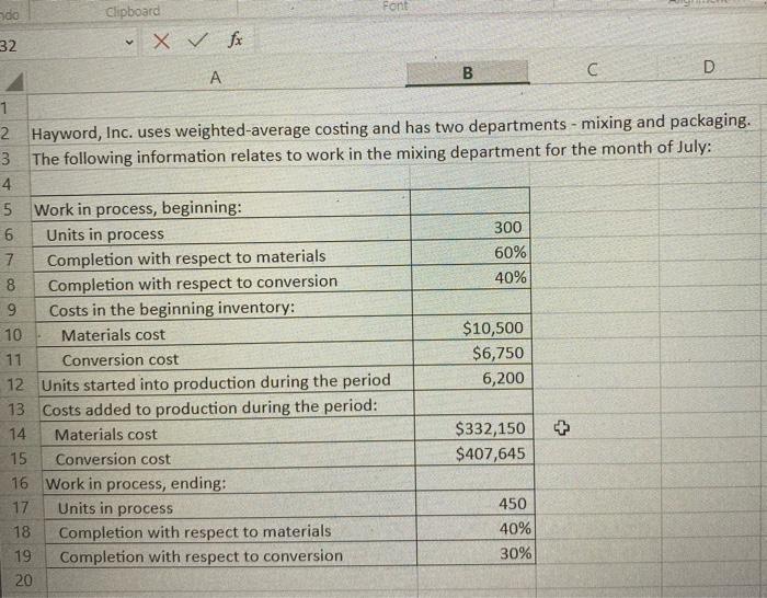 Solved Hayword Inc Uses Weighted Average Costing And Has 1501