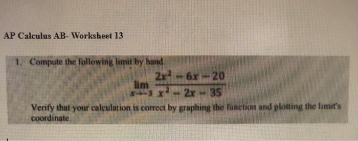 Solved Ap Calculus Ab Worksheet 13 1 Compute The Follow Chegg Com