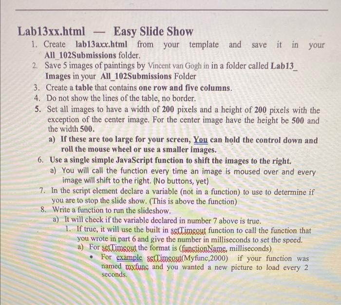 Solved Lab13xx.html Easy Slide Show 1. Create lab13axx.html | Chegg.com