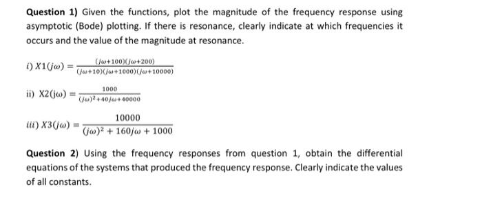 Solved Question 1) Given the functions, plot the magnitude | Chegg.com