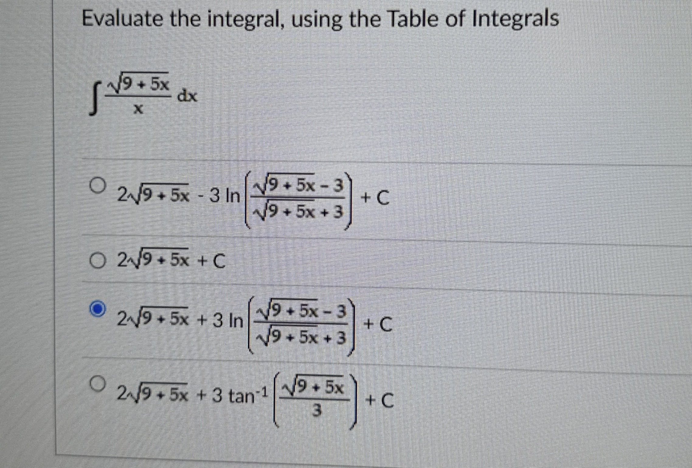 Solved Evaluate the integral, using the Table of | Chegg.com