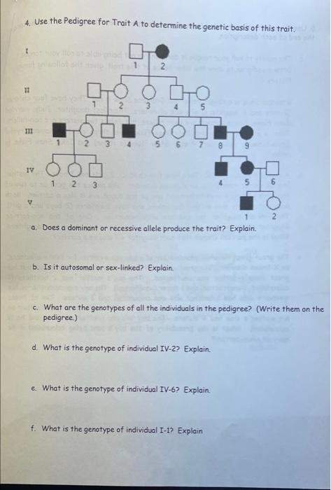 Solved 4. Use the Pedigree for Trait A to determine the | Chegg.com