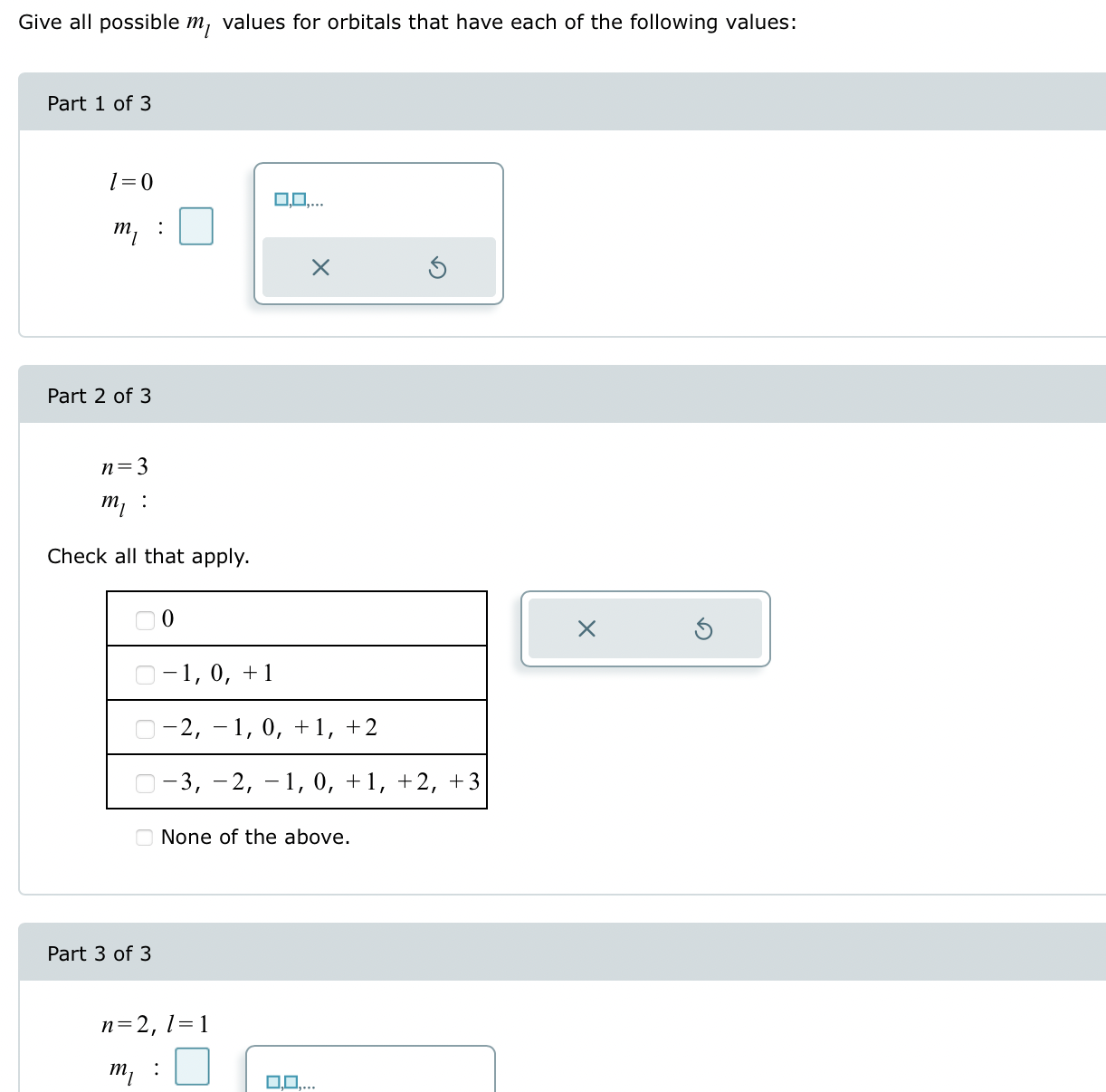 Solved How many orbitals in an atom can have each of the | Chegg.com