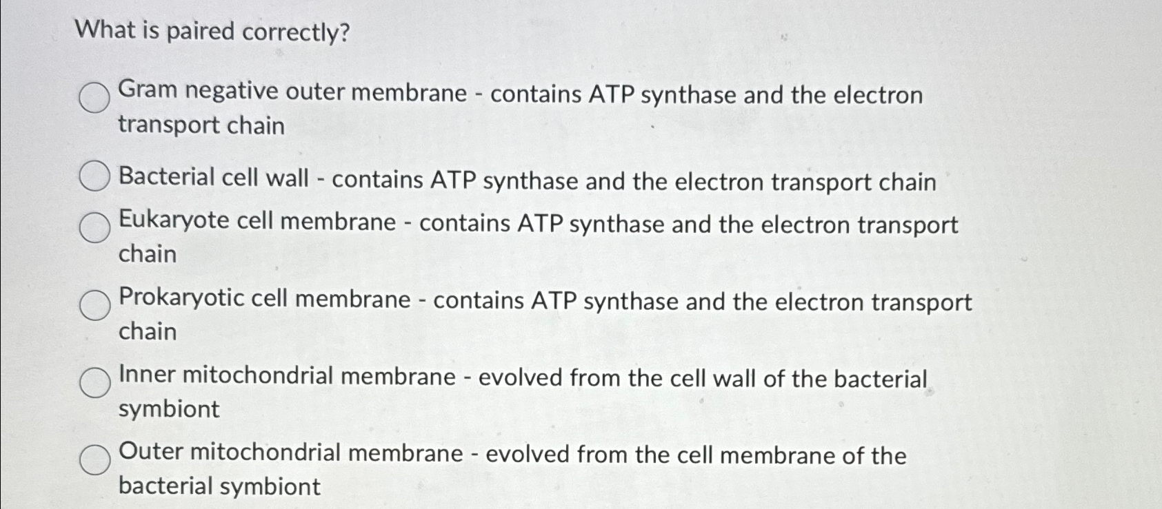 Solved What is paired correctly?Gram negative outer membrane | Chegg.com