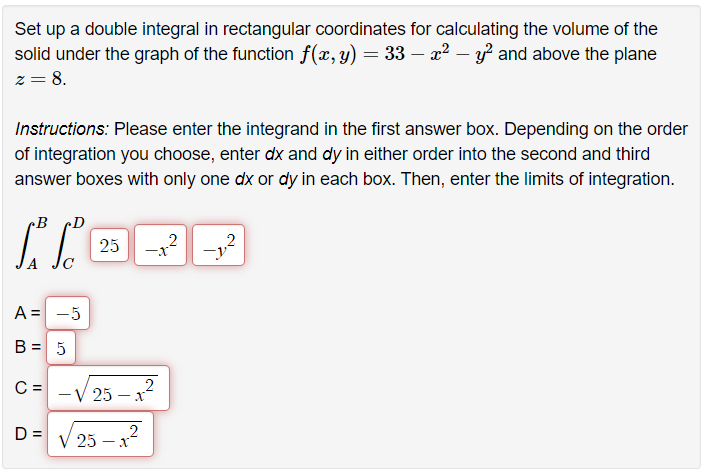 Solved Set up a double integral in rectangular coordinates | Chegg.com