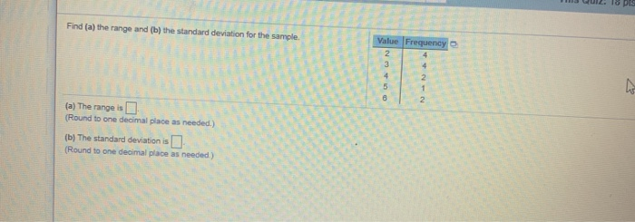 Solved 3 LU. 18 DES Find (a) the range and (b) the standard | Chegg.com