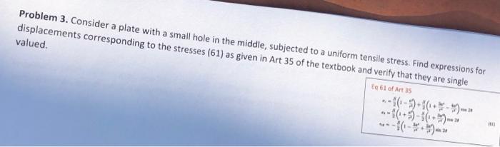 Solved Problem 3. Consider a plate with a small hole in the | Chegg.com
