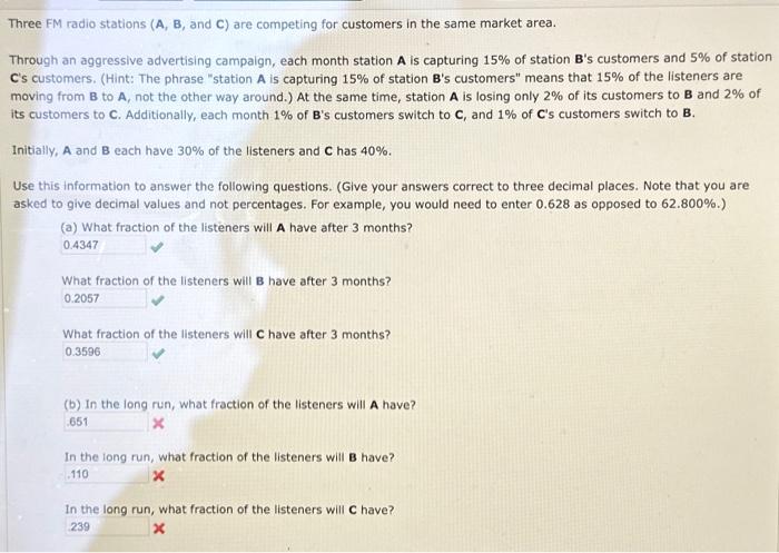 Solved Ree FM Radio Stations ( A,B, And C ) Are Competing | Chegg.com ...