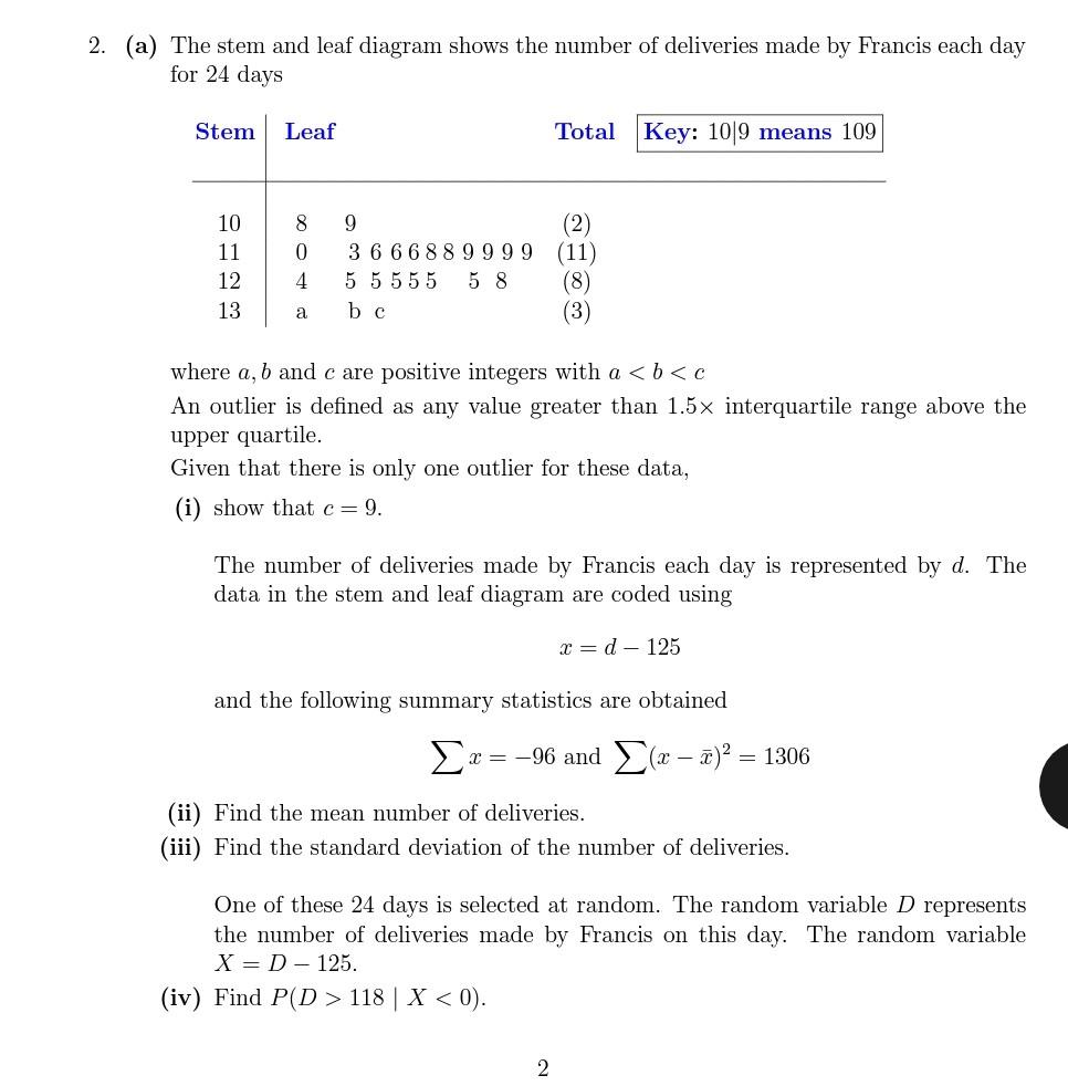 Solved (a) The stem and leaf diagram shows the number of | Chegg.com