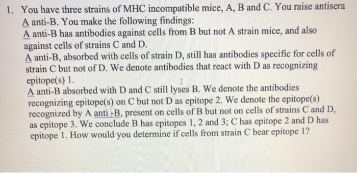 Solved 1. You have three strains of MHC incompatible mice, | Chegg.com