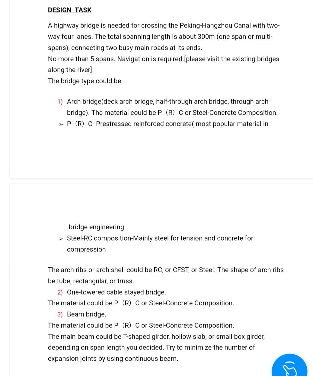 DESIGN TASK A highway bridge is needed for crossing | Chegg.com