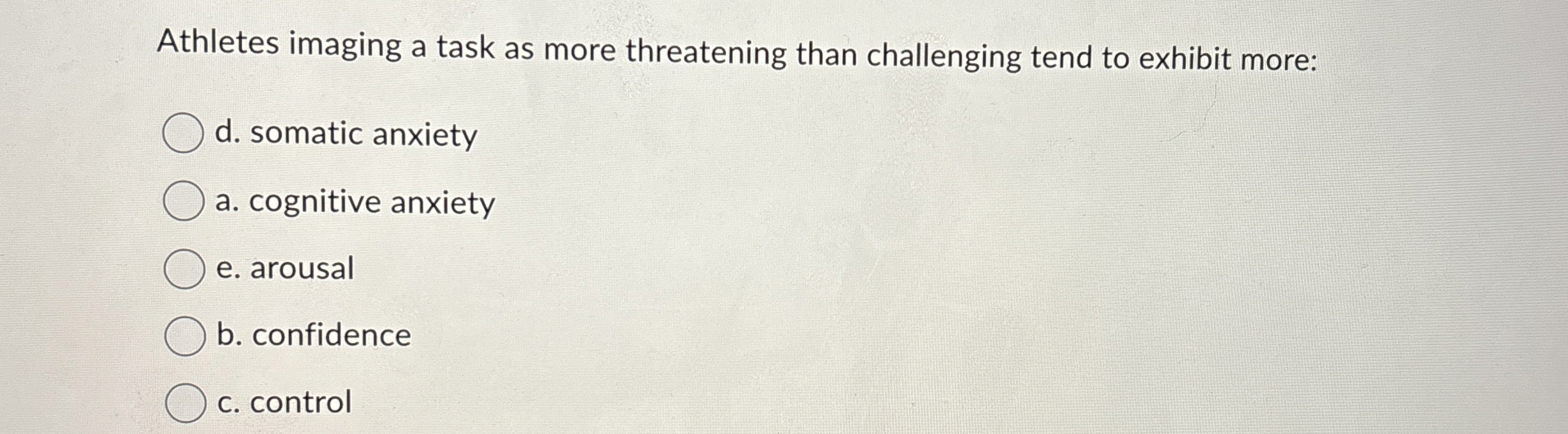Solved Athletes imaging a task as more threatening than | Chegg.com