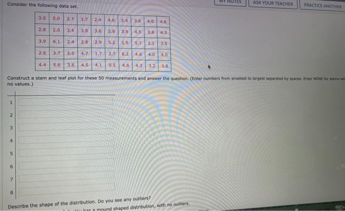 Solved construct the stem and leaf plot and describe the | Chegg.com