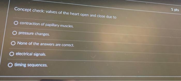 Solved Concept check: valves of the heart open and close due | Chegg.com