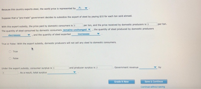 Because this country exports steel, the world price is represented by suppose that a pro-trade government decides to subsidiz