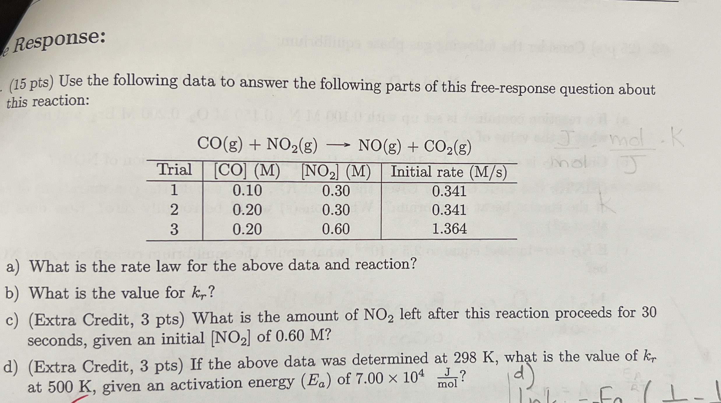 Solved Use the following data to answer the following parts | Chegg.com