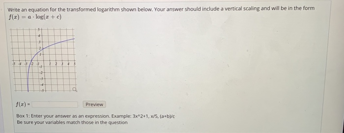 Solved Write an equation for the transformed logarithm shown | Chegg.com