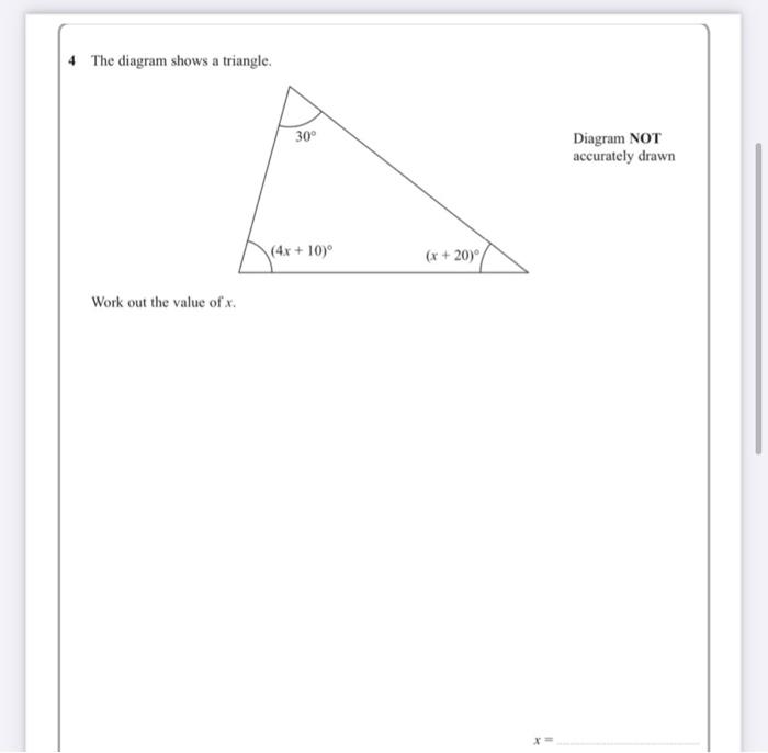 Solved 4 The diagram shows a triangle. 30° Diagram NOT | Chegg.com