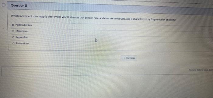 Question 5 Which movement rose roughly after World | Chegg.com