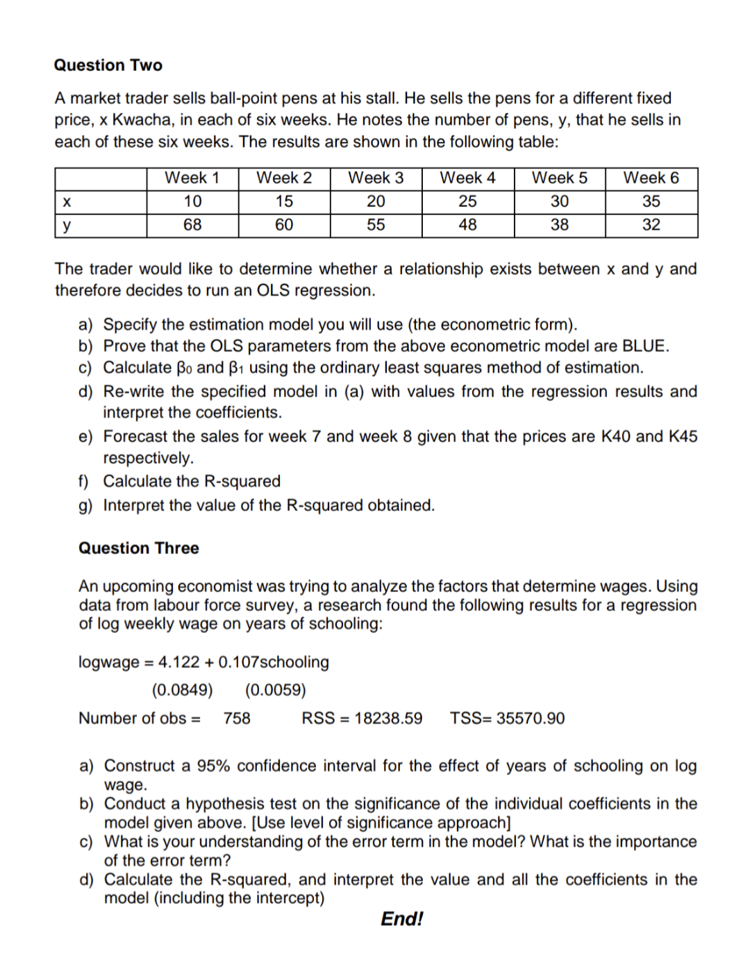Solved Question Two A market trader sells ball-point pens at | Chegg.com
