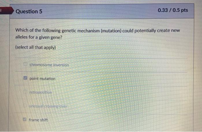 Solved 1 Question 5 0.33/0.5 pts Which of the following | Chegg.com