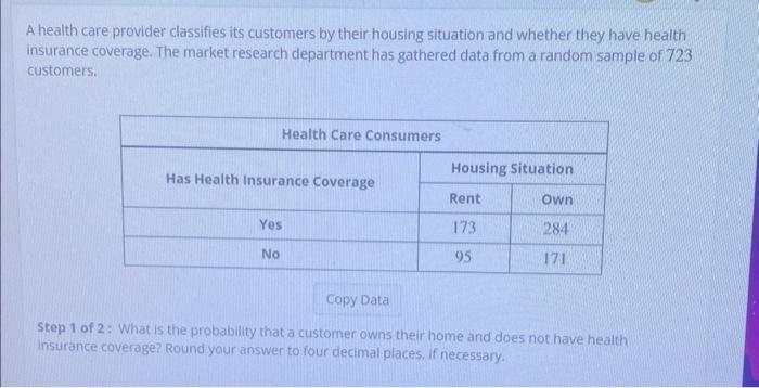 Solved A health care provider classifies its customers by | Chegg.com
