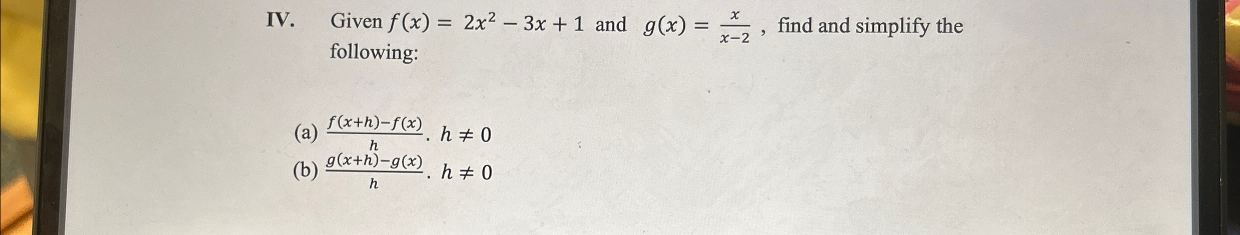 Solved Iv ﻿given F X 2x2 3x 1 ﻿and G X Xx 2 ﻿find And