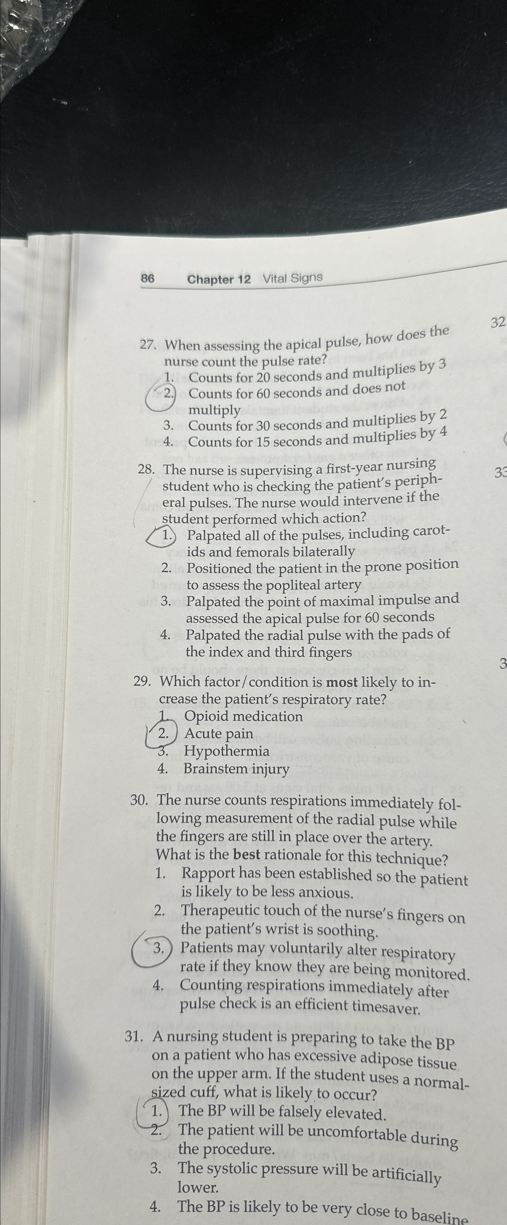 Solved 86Chapter 12 ﻿Vital Signs27. ﻿When assessing the | Chegg.com
