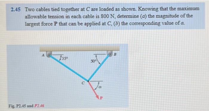 Solved 2.32 Two cables are tied together at C and are loaded | Chegg.com
