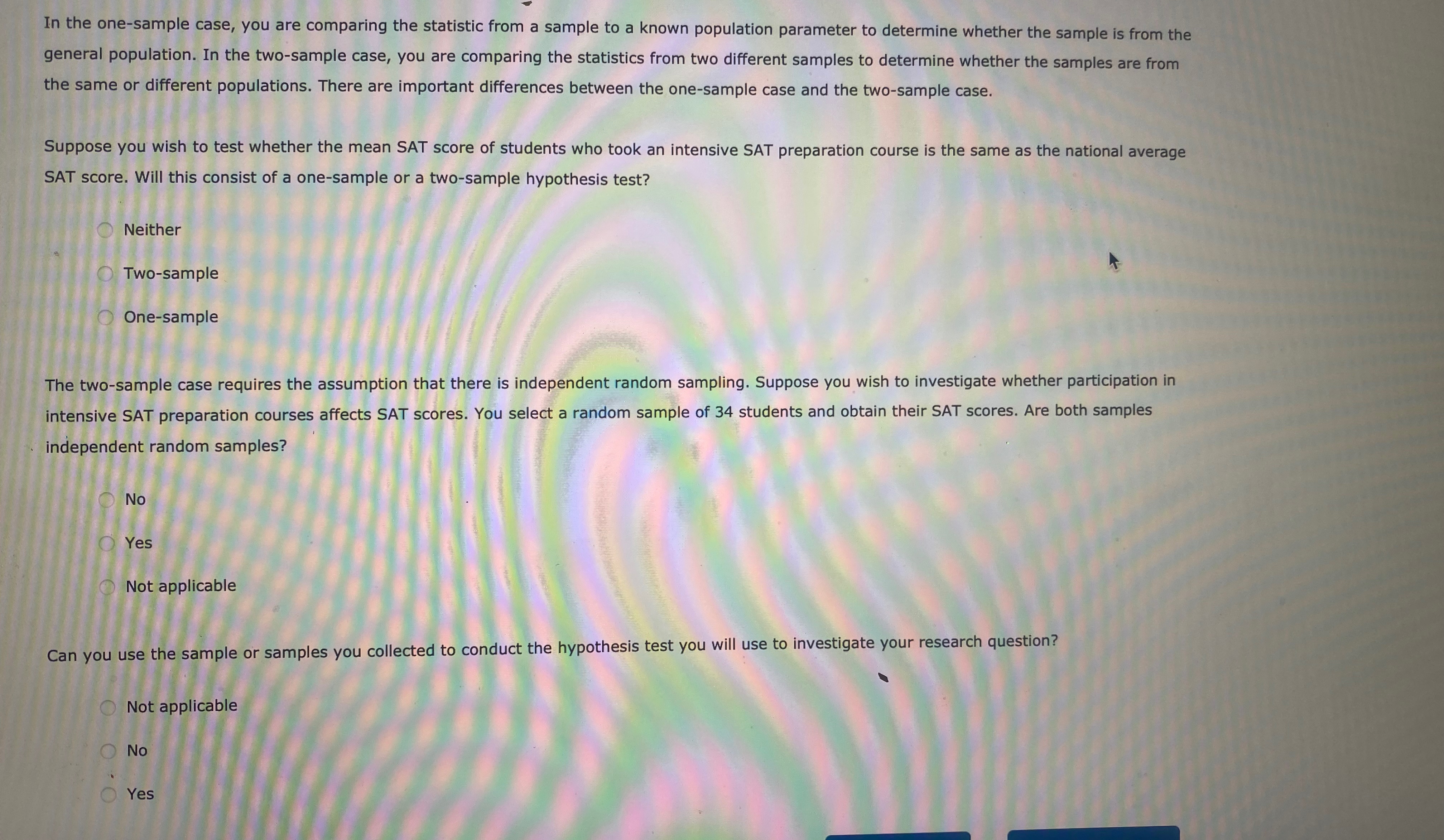Solved In the one-sample case, you are comparing the | Chegg.com