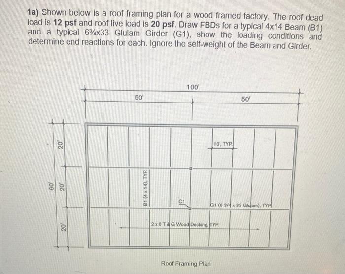 Solved 1a) Shown below is a roof framing plan for a wood | Chegg.com